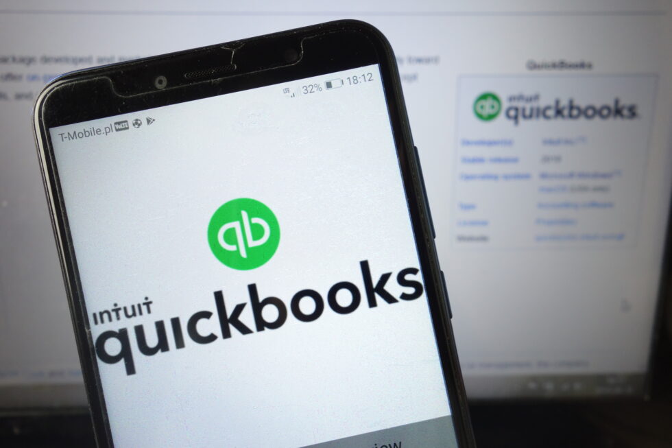 KONSKIE, POLAND - August 18, 2019: Intuit Quickbooks logo on mobile phone