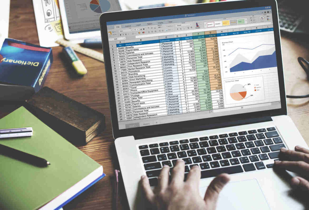 Protea Bookkeeping using computer laptop with screen showing analysis data